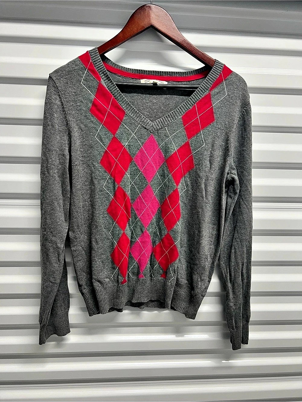 Jones New York Women's Argyle Cotton Sweater Size Large